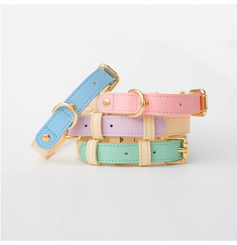 Leather Dog Collar: Blue Sherbert / L